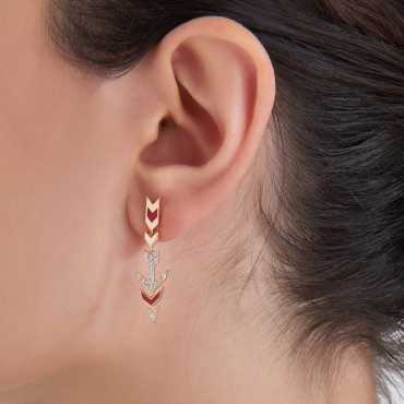 Alioth Pırlanta Taşlı ve Kırmızı Mineli Küpe - Nev Jewellery