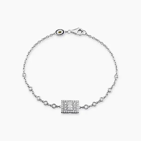 Allure 0.58 CT Elmas ve Baget Pırlanta Taşlı Beyaz Altın Bileklik - 1