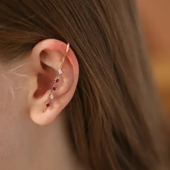 Alpheratz 0.63 CT Ruby and Diamond Cane Earring - 2