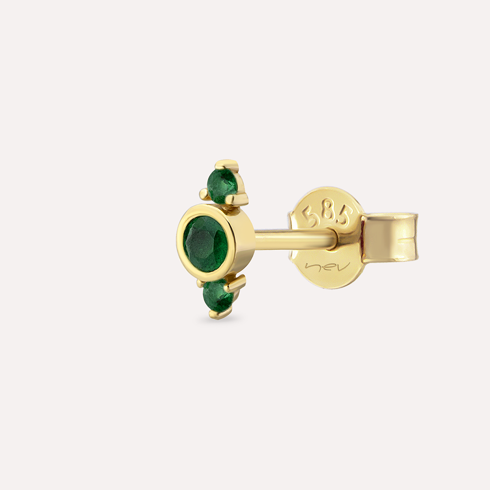 Alto 0.17 CT Zümrüt Taşlı Sarı Altın Tek Küpe - Nev Jewellery (1)