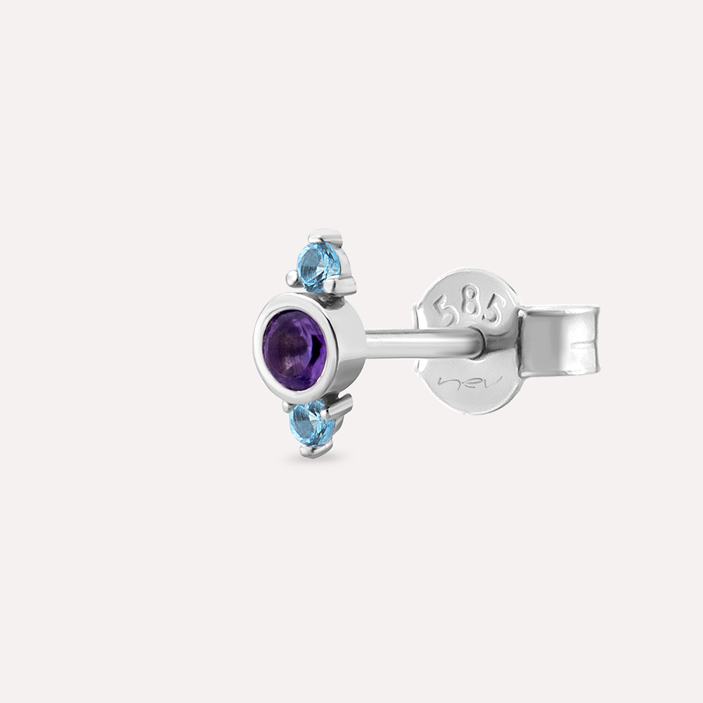 Alto 0.20 CT Ametist ve Blue Topaz Taşlı Beyaz Altın Tek Küpe - Nev Jewellery (1)