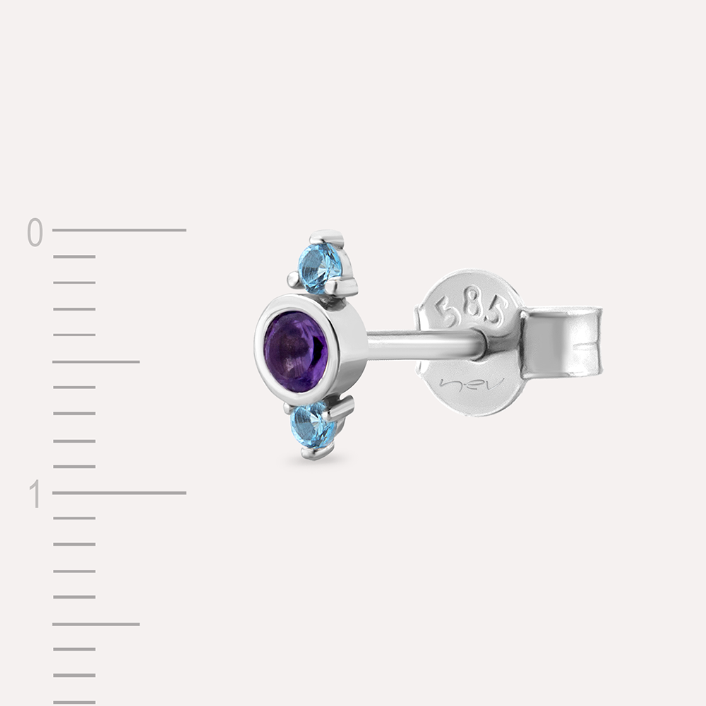 Alto 0.20 CT Ametist ve Blue Topaz Taşlı Beyaz Altın Tek Küpe - 3