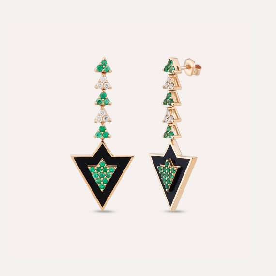 Aludra 0.65 CT Emerald and Diamond Black Enamel Earring - 1
