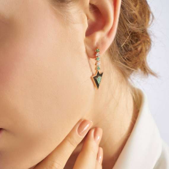 Aludra 0.65 CT Emerald and Diamond Black Enamel Earring - 2