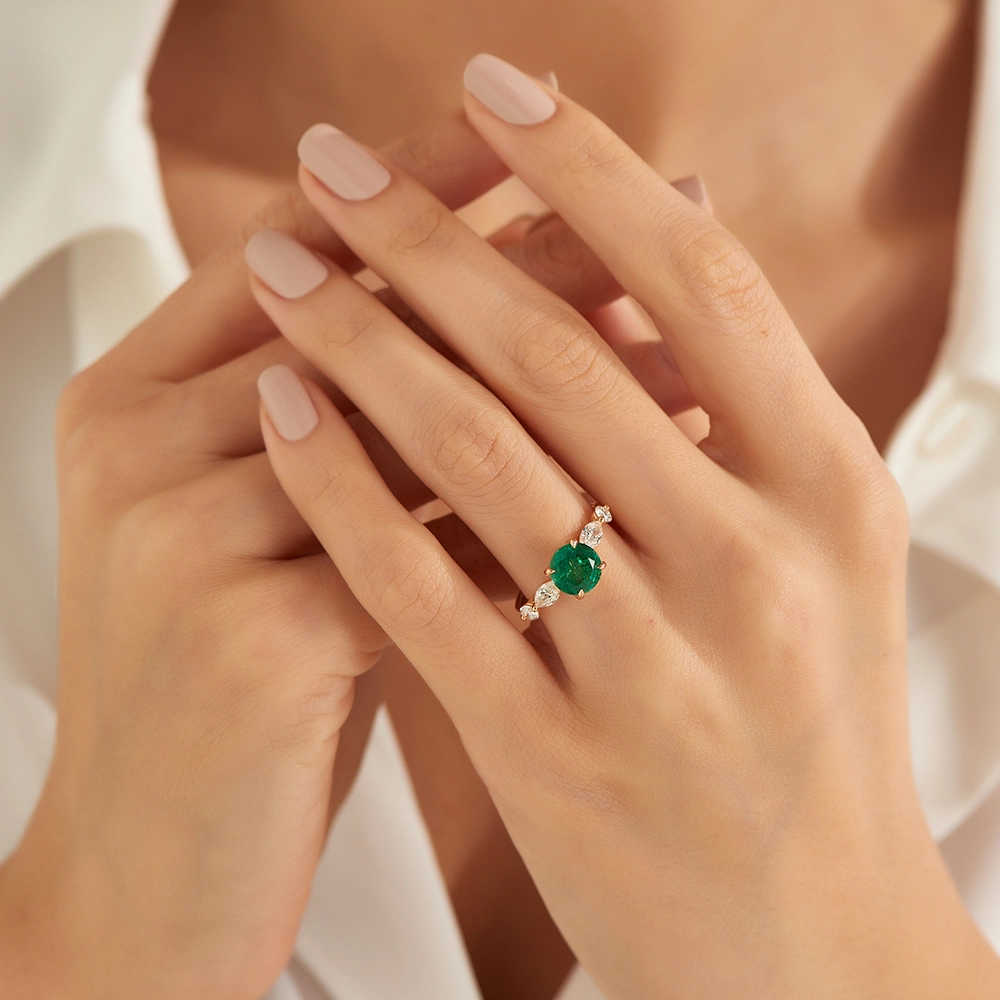 Alvin 2.36 CT Emerald and Diamond Rose Gold Ring - Nev Jewellery (1)