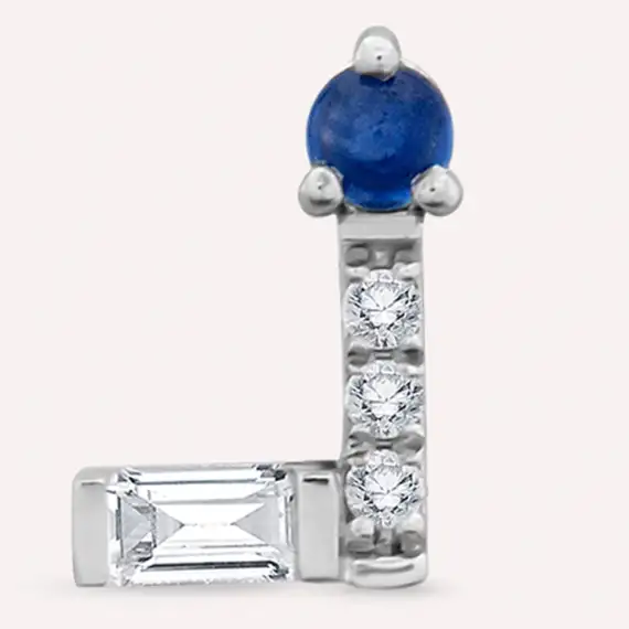 Angle Sapphire and Diamond White Gold Single Earring - 1