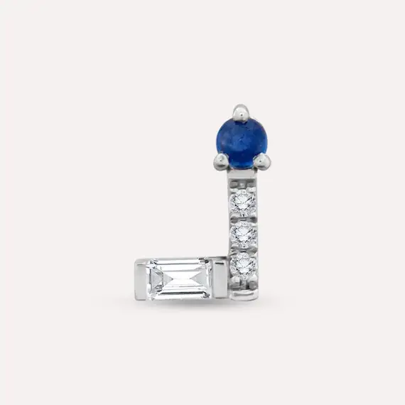Angle Sapphire and Diamond White Gold Single Earring - 1