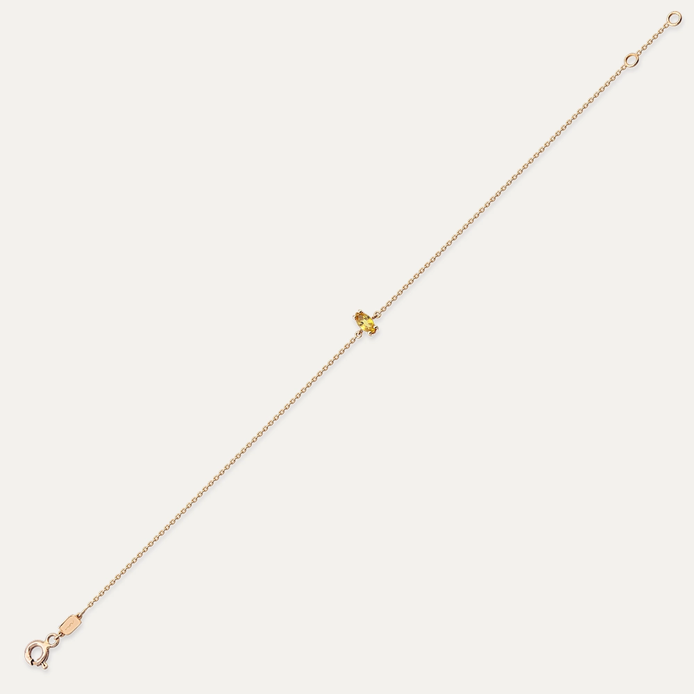 Anna 0.21 CT Markiz Kesim Yellow Safir Taşlı Rose Altın Bileklik - 4