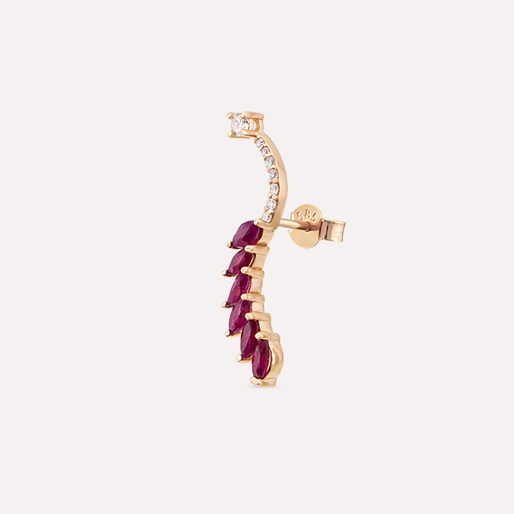 Arc 0.83 CT Markiz Kesim Yakut ve Pırlanta Taşlı Tek Küpe - Nev Jewellery (1)