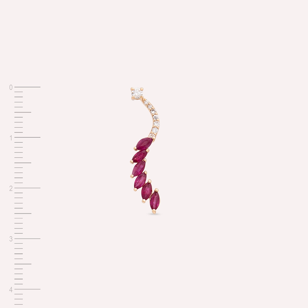 Arc 0.75 CT Marquise Cut Ruby and Diamond Single Earring - 3