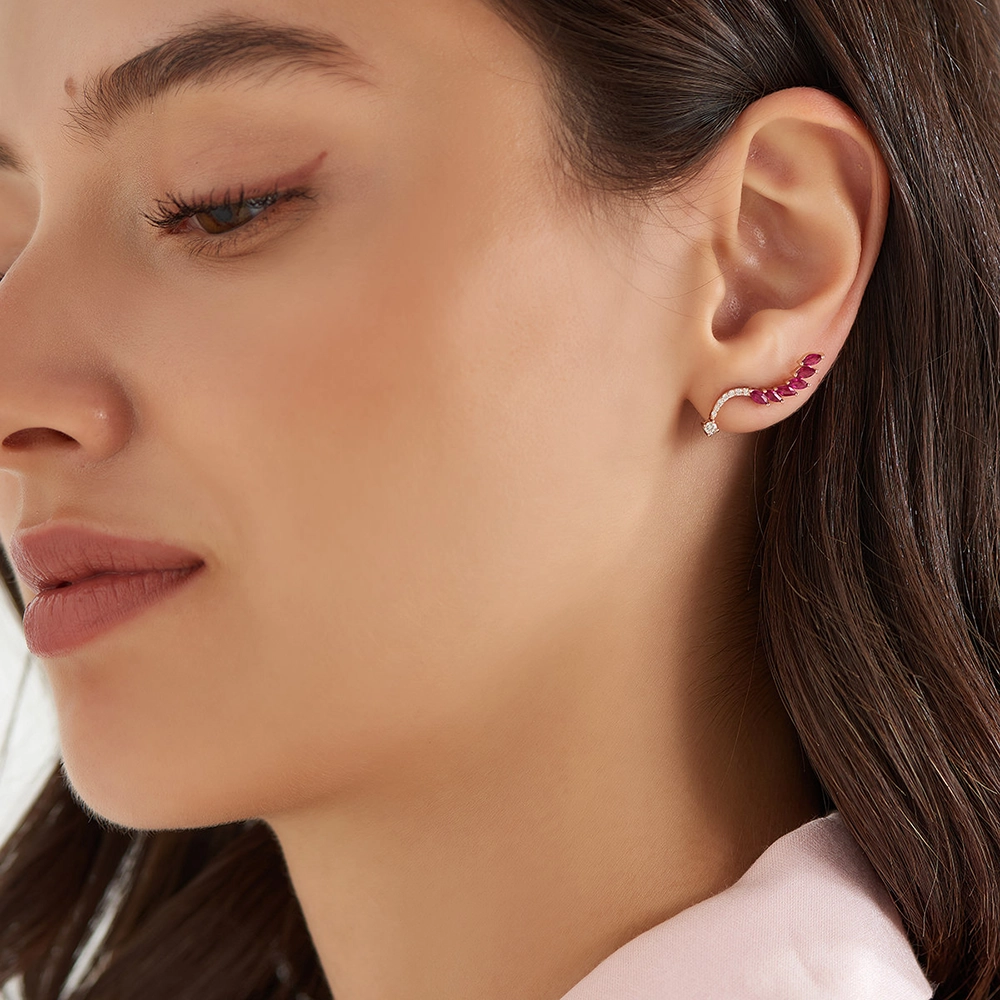 Arc 0.75 CT Marquise Cut Ruby and Diamond Single Earring - Nev Jewellery (1)