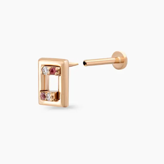 Arian Pırlanta ve Red Safir Taşlı Rose Altın Piercing - 4
