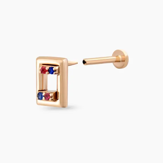 Arian Red ve Blue Sapphire Rose Gold Piercing - 4