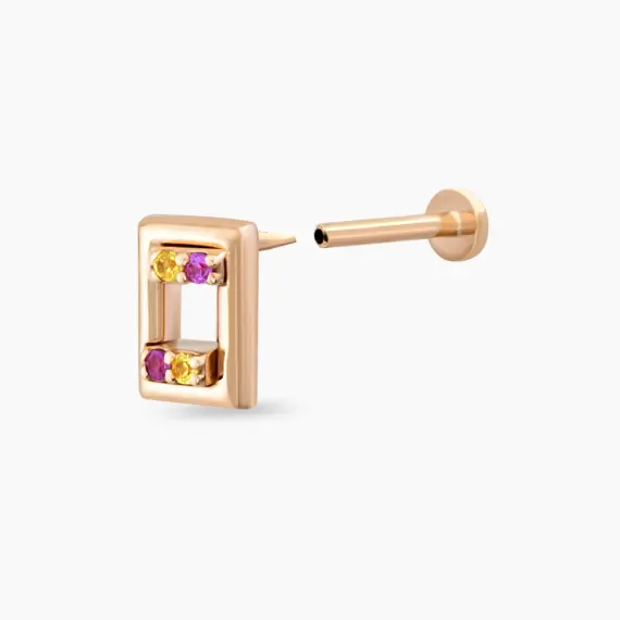 Arian Yellow and Pink Safir Taşlı Rose Altın Piercing - 4