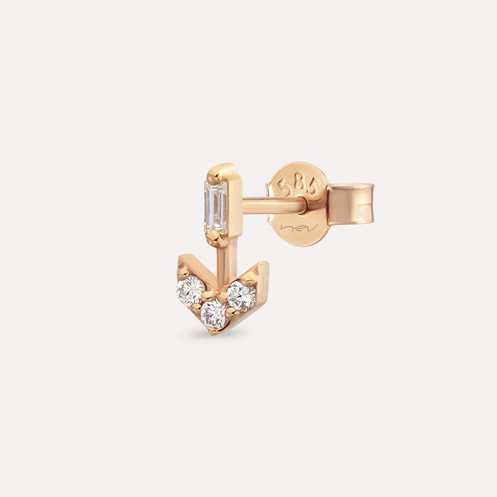 Arrow Baget Pırlanta Taşlı Rose Altın Tek Küpe - Nev Jewellery (1)