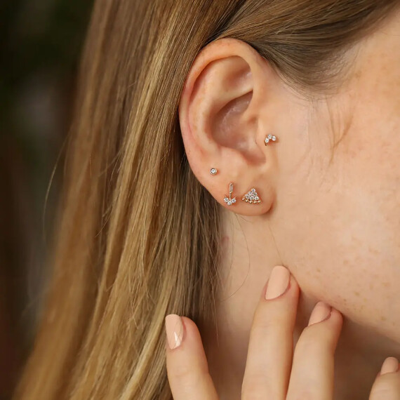 Arrow Baget Pırlanta Taşlı Rose Altın Tek Küpe - Nev Jewellery
