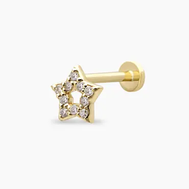 Asteria Pırlanta Taşlı Sarı Altın Piercing - Nev Jewellery (1)