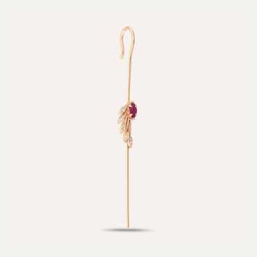 Asteroid 0.38 CT Ruby and Diamond Rose Gold Cane Earring - Nev Jewellery