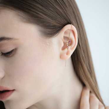 Asteroid Yakut ve Pırlanta Taşlı Rose Altın Baston Küpe - Nev Jewellery (1)