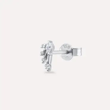 Asteroid Markiz Kesim Pırlanta Taşlı Beyaz Altın Tek Küpe - Nev Jewellery (1)