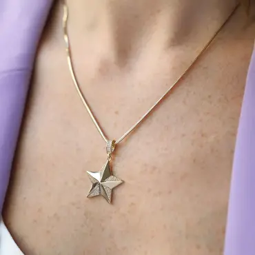 Astral Taşlı Sarı Altın Kolye Ucu/Charm - Nev Jewellery (1)
