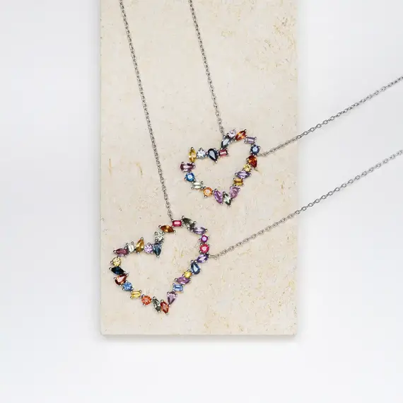 Aurora 3.25 CT Multicolor Sapphire White Gold Necklace - 2