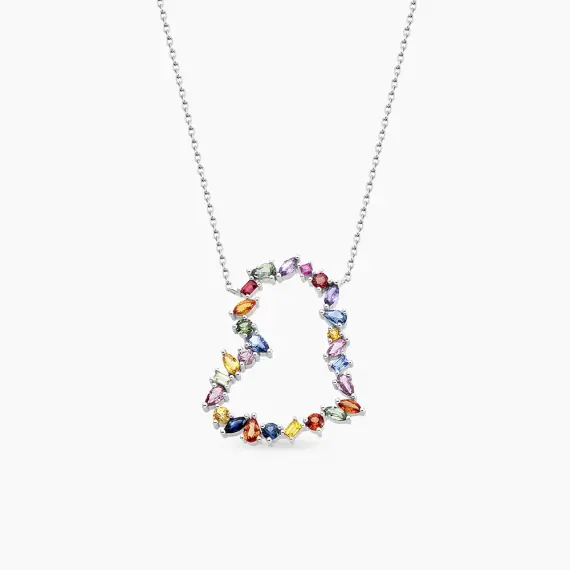 Aurora 4.51 CT Multicolor Safir Taşlı Beyaz Altın Kolye - 1