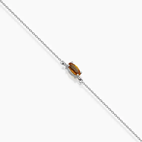 Ava 0.22 CT Markiz Kesim Orange Safir Taşlı Beyaz Altın Bileklik - 3