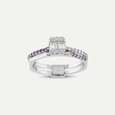 Aviation 0.41 CT Baguette Cut Diamond and Amethyst Ring - Nev Jewellery