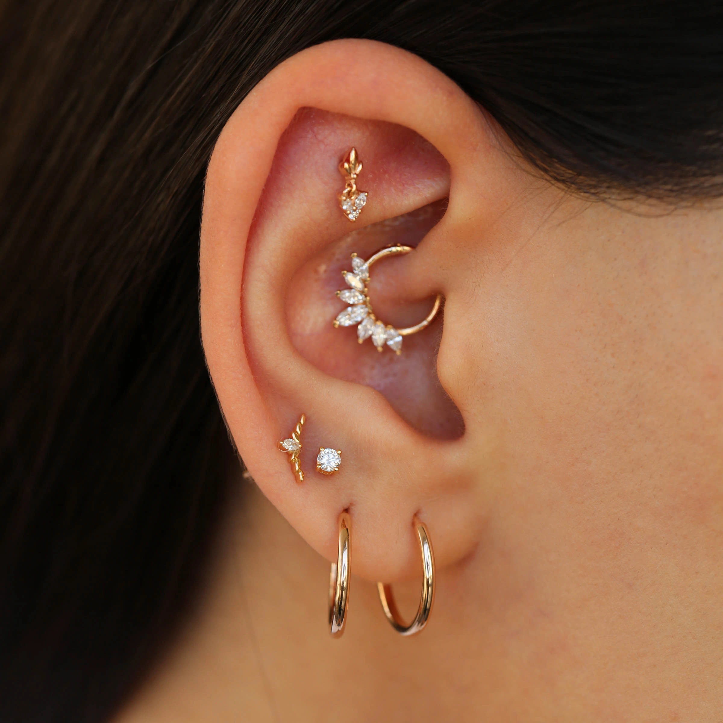 Axis Markiz Kesim Pırlanta Taşlı Rose Altın Tek Küpe - Nev Jewellery (1)