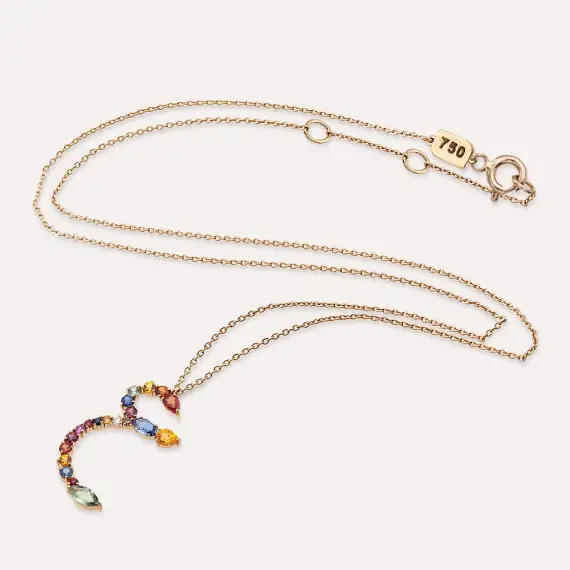 ع Ayn Letter 1.52 CT Diamond and Multicolor Sapphire Rose Gold Necklace - 3