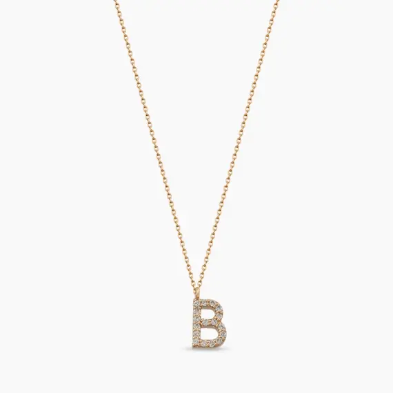 B Harf 0.09 CT Pırlanta Taşlı Rose Altın Kolye - 1