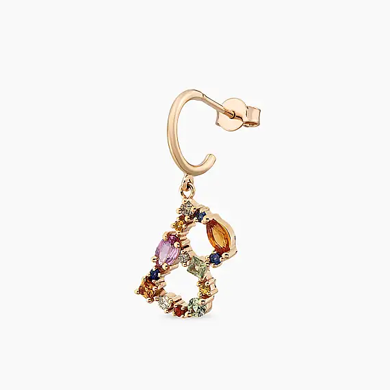B Harf 0.79 CT Multicolor Safir ve Brown Pırlanta Taşlı Tek Küpe - 1