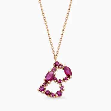 B Harf Yakut Taşlı Rose Altın Kolye - Nev Jewellery (1)
