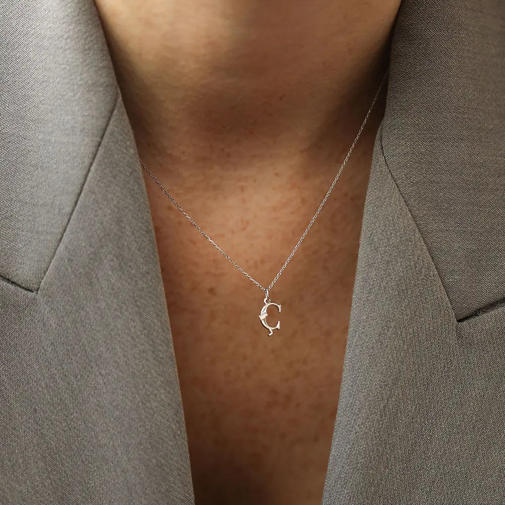 Baguette Cut Diamond White Gold Ç Letter Necklace - Nev Jewellery (1)