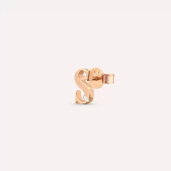 Baguette Cut Diamond Rose Gold S Letter Single Earring - 1