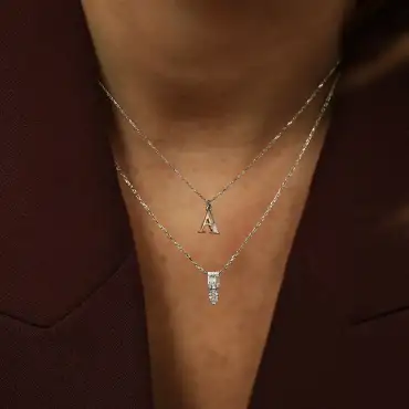 Baguette Cut Diamond White Gold A Letter Necklace - Nev Jewellery (1)