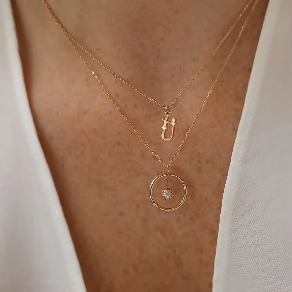 Baguette Cut Diamond Rose Gold Ü Letter Necklace - Nev Jewellery (1)