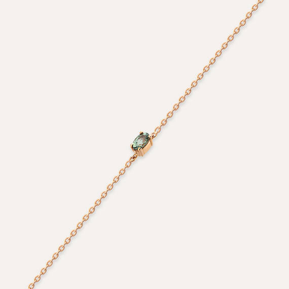 Bailey 0.30 CT Oval Kesim Green Safir Taşlı Rose Altın Bileklik - 4