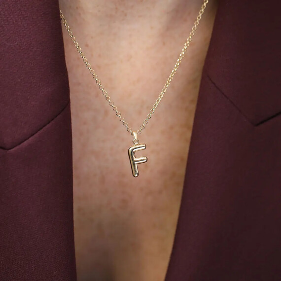F Harf Balon Sarı Altın Kolye Ucu - Nev Jewellery