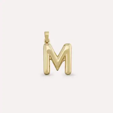  M Harf Balon Sarı Altın Kolye Ucu - Nev Jewellery (1)