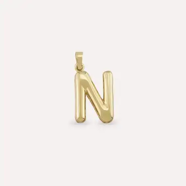  N Harf Balon Sarı Altın Kolye Ucu - Nev Jewellery (1)