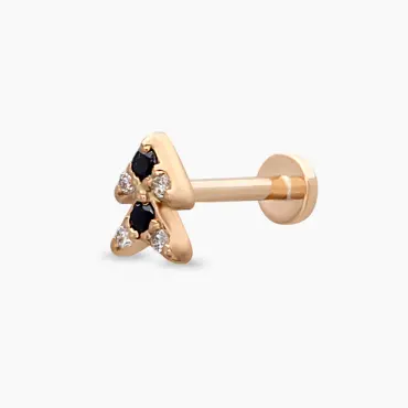 Barb Siyah Pırlanta Taşlı Rose Altın Piercing - Nev Jewellery (1)