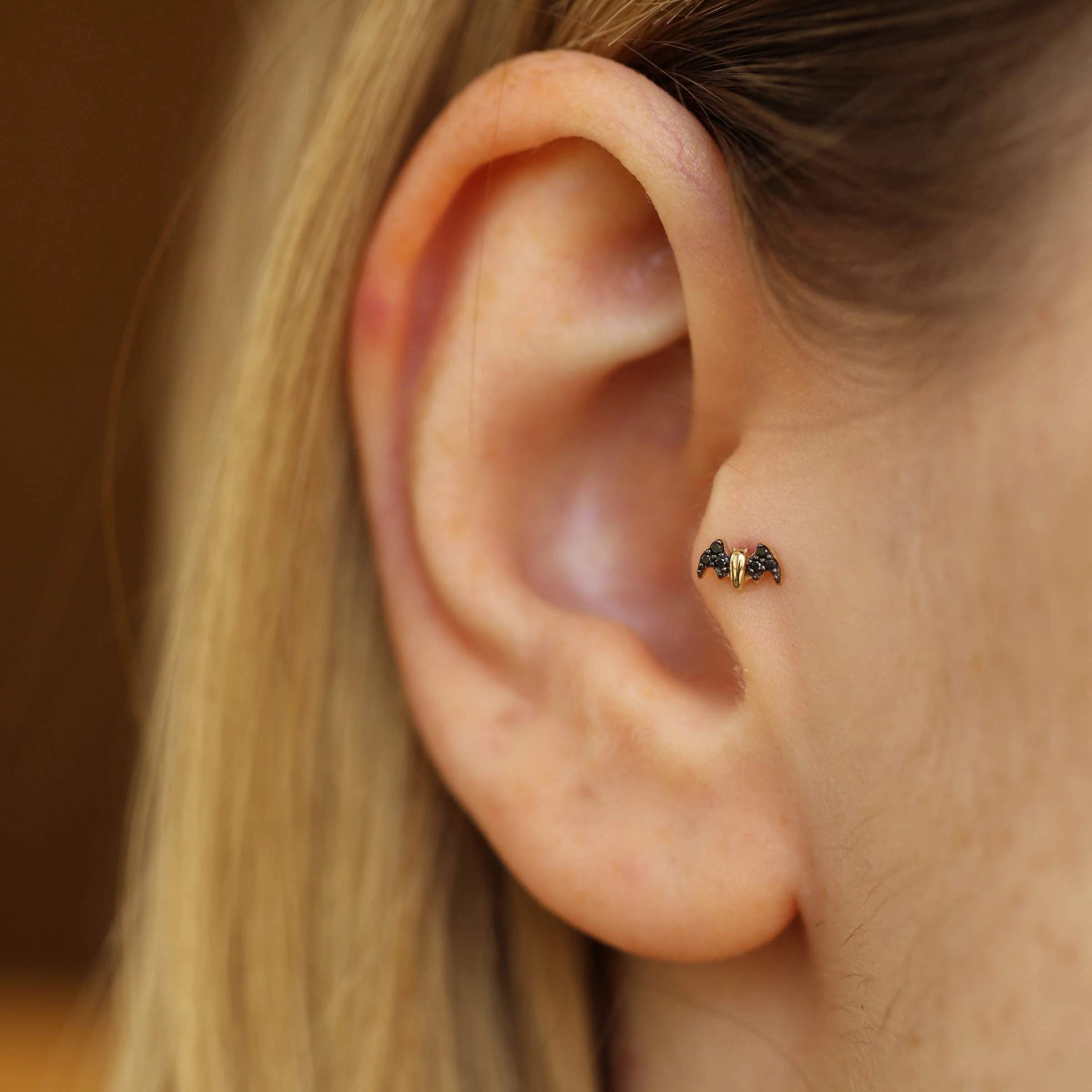 Bat Black Diamond Yellow Gold Piercing - Nev Jewellery (1)