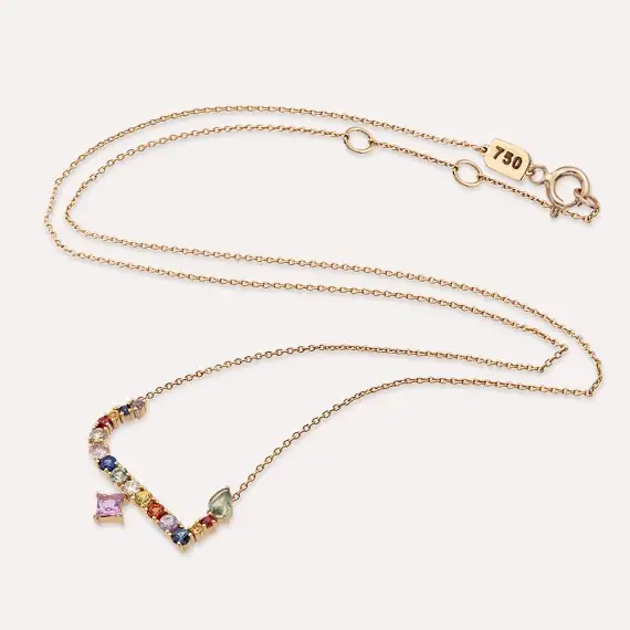 ب Be Letter 1.03 CT Diamond and Multicolor Sapphire Rose Gold Necklace - 3