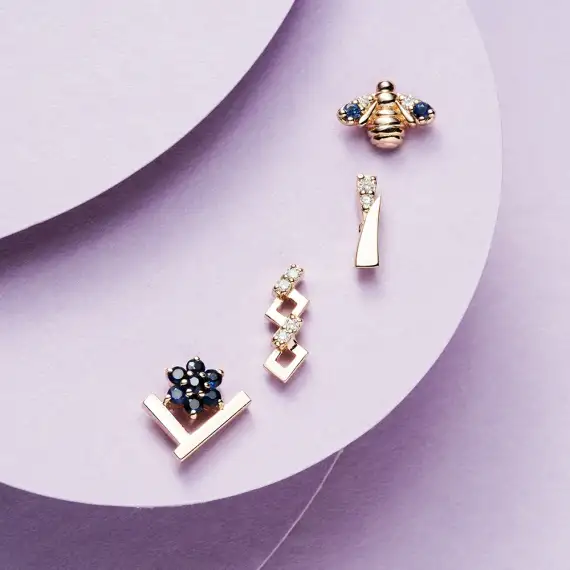 Bee Blue Sapphire and Diamond Rose Gold Piercing - 2