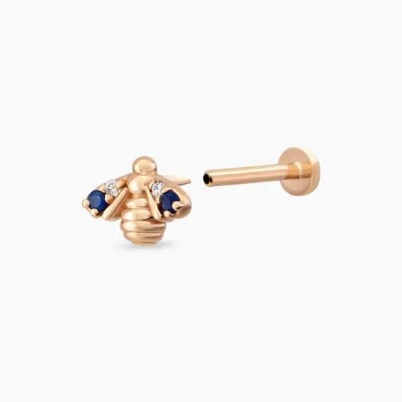 Bee Blue Sapphire and Diamond Rose Gold Piercing - 4