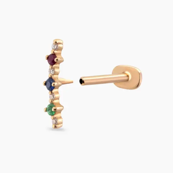 Beeline Çok Renkli Taşlı Rose Altın Piercing - 4