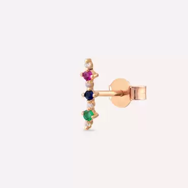 Beeline Çok Renkli Taşlı Rose Altın Tek Küpe - Nev Jewellery (1)