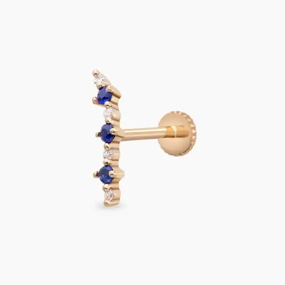 Beeline Safir ve Pırlanta Taşlı Rose Altın Piercing - 1